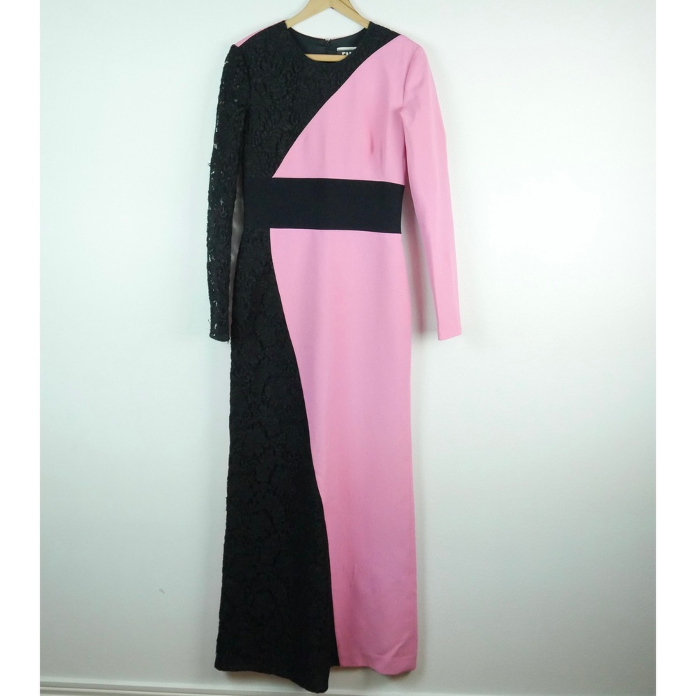Fausto Puglisi Donna Dress Pink Black Lace Colorblock Maxi Gown Italy 44 Luxury